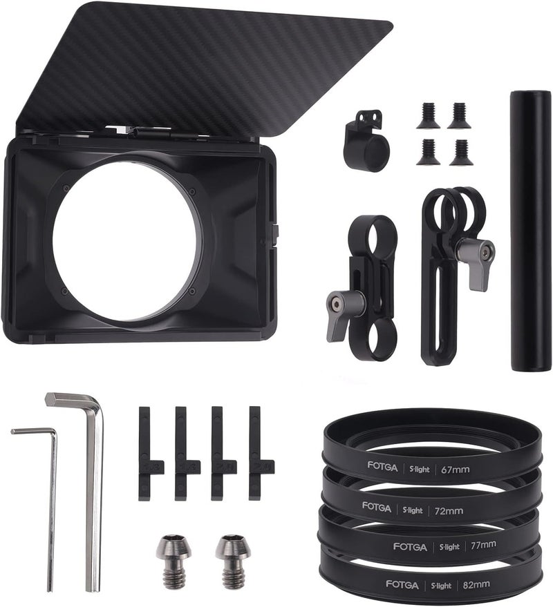FOEASY Foto4easy 4x4/4x5.65 Lightweight Mini Matte Box with 15mm Rod Support for DSLR Mirrorless Cameras,Compatible with 52mm/55mm/58mm/62mm/67mm/72mm/77mm/82mm Lens - Image 5